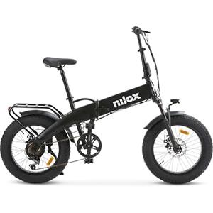 Nilox, Ebike X10, Bici Elettrica Pieghevole, Fino a 70 km di Autonomia, Fino a 25 Km/h, Motore da 36 V/250 W e Batteria 36V-13 Ah, Gomme FAT 20"x4", Cambio a 6 Velocità, Colore Nero