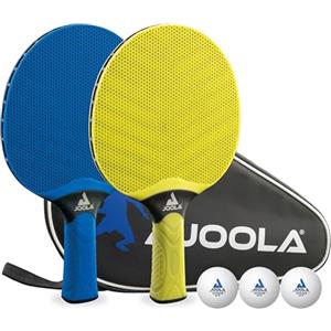 JOOLA Set De Ping Pong Vivid Outdoor, 2 Racchetta 3 Pale 1 Borsa Portable Da Tennis Tavolo, Lime Blu, 6 pz