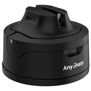 AnySharp Evo Affilacoltelli, Sicurezza Mani Libere, Potente Suzione PowerGrip, Affila Sicuramente Tutti i Coltelli da Cucina, Ideale per Acciaio Temperato e Dentati, Il Migliore del Mondo, Nero