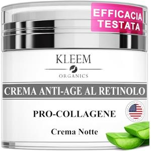 KLEEM ORGANICS Crema Viso Antirughe Acido ialuronico con Retinolo e Collagene - Eletta Miglior Crema Antirughe Donna e Uomo per Rughe, Macchie Scure e Linee Sottili - 50ml