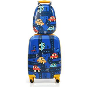 COSTWAY Set di Valigia per Bambini, 16" Valigia+ 12" Zaino, 2 Pezzi, con Ruote Girevoli a 360° e Maniglia Retrattile, Ideale per Viaggiare in Modo Comodo e Divertente (Modello 19)