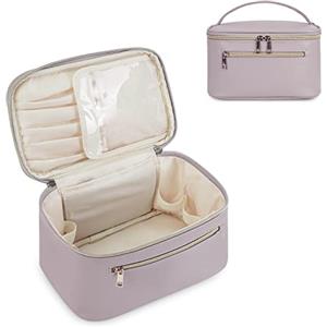 Wandering Nature Trousse Trucchi Donna Borsa Porta Trucchi in Eco Pelle Vegana Con Sacchetto Per Pennelli Beauty Case Grande Idrorepellente Per Viaggiare Durante la Notte, Viola Attesa Brevetto