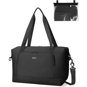 ECOHUB Borsone da Viaggio Pieghevole, Borsa da Viaggio Resistente All'acqua 40x30x20 per Ryanair, Bagaglio a Mano con Tasca Rimovibile per Oggetti Bagnati per Donna e Uomo,24L Nero