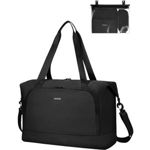 ECOHUB Borsa da Viaggio Pieghevole, Borsone da Viaggio Resistente All'acqua per Aereo, Bagaglio a Mano Leggero e Riciclato con Tasca Rimovibile per Donna e Uomo, 30L-Nero