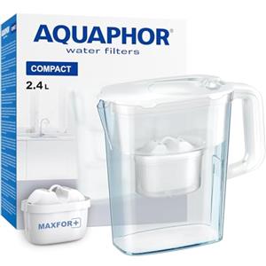 AQUAPHOR Compact Caraffa Filtrante per Acqua con 1 Cartucce MAXFOR+ 200L - Capacità 2,4L - Bianco