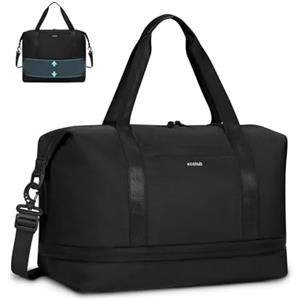 ECOHUB EHOHUB Borsone da Viaggio Pieghevole, Borsa da Viaggio Resistente All'acqua 40x30x20 Per Donna e Uomo, Bagaglio a Mano per Ryanair con Tasca Bagnata per Palestra, Aereo, Weekend, Nero