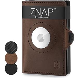 slimpuro ZNAP Airtag Wallet in pelle premium | Porta carte di credito | Portafoglio piccolo | Blocco RFID & Slim I Custodia per carte di credito Air Tag Portafoglio Uomo - 12 carte - Marrone, marrone, 12,