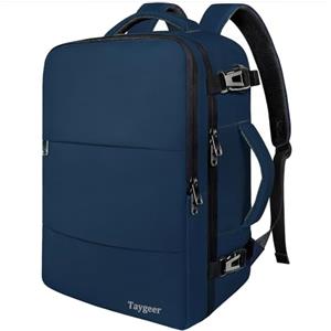Taygeer Zaino Viaggio 55x40x20cm, Zaini Aereo Uomo Donna con Porta USB, Zaino PC 18.4 Pollici Impermeabile Zaini da Viaggio 46L Aereo Bagaglio a Mano per Scuola Trekking Lavoro Daypack, Blu Scuro