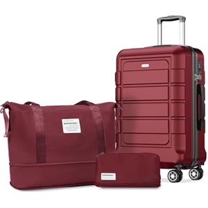 SHOWKOO Valigia Media Rigida 67cm Trolley Bagaglio a Mano Ultra Leggero ABS+PC Espandibile Durevole Set Valige Trolley da Viaggio Chiusura TSA con Borsa da Toilette e Borsa da Viaggio, Rosso