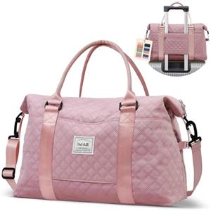 BAGAIL Borsone da Viaggio, Borsa da Fine Settimana per Donna, Palestra, Notte - Tasca Bagnata, per Mamma Ospedaliera, Lavoro e Consegna - Griglia Rosa, Large