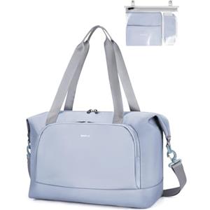 ECOHUB Borsa da Viaggio Pieghevole, Borsone da Viaggio Resistente All'acqua per Aereo, Bagaglio a Mano Leggero e Riciclato con Tasca Rimovibile per Donna e Uomo, 30L-Grigio