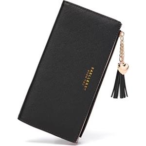 CHAOFANXI Portafoglio Donna Grande Portamonete Portafogli in Pelle Squisita PU con Cerniera e chiusura a Scatto Scomparti per Carte Multipli,L/Nero