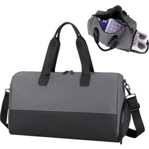 Clufar Borsone Palestra Uomo Pelle Impermeabile Borsa da Viaggio Donna Weekend 32L Borsone da Viaggio da Viaggio con Scomparto per Palestra Sport Viaggio,Grigio