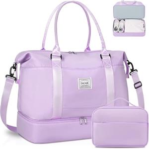 BAGAIL Borsone da viaggio - Borsa da viaggio - Borsa da palestra con tasca bagnata, borsa per la mamma per lavoro e consegna, A-viola, Extra Large Set, Borsa da viaggio aggiornata + borsa da toilette