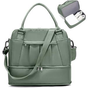 HPLQQ Borsone da Viaggio Donna Bagaglio a Mano Ryanair 40x30x20, Borsa Sportiva Borsone da Palestra con Scomparto per le Scarpe, Borsa da Weekend, Ospedale Parto, Danza,D03-Verde Militare