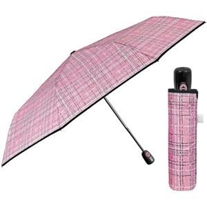 PERLETTI Ombrello Pieghevole Donna Antivento - Ombrellino Leggero Compatto Portatile da Borsa Viaggio - Apertura e Chiusura Automatica - Ombrello Mini Resistente - Diametro 98 cm (Tweed Rosa)
