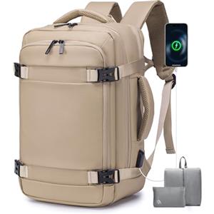 BAGROUPS Zaino da Viaggio Ryanair 40x20x25 Portabile Bagaglio a Mano Impermeabile Borsa da PC Portatili 14 Pollici con Porta USB 20L Borsa Da Cabina Zaini per Donna Uomo Trekking Lavoro Daypack Cachi