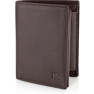 KRONIFY Portafoglio in Pelle da Uomo | Protezione RFID | 13 Scomparti per Carte | Portamonete con Scomparto per Monete | Cuciture Rinforzate | Formato Verticale | Marrone Scuro Naturale