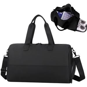 Clufar Borsone Palestra Uomo Nero Pelle Impermeabile Borsa da Viaggio Donna Weekend 32L Borsone da Viaggio da Viaggio con Scomparto per Palestra, Sport, Viaggio