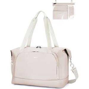 ECOHUB Borsa da Viaggio Pieghevole, Borsone da Viaggio Resistente All'acqua per Aereo, Bagaglio a Mano Leggero e Riciclato con Tasca Rimovibile per Donna e Uomo, 30L-Beige