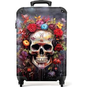 NoBoringSuitcases.com bagaglio a mano, trolley, valigia da 10 kg, rigida, leggera, valigie da viaggio per cabina, aereo, con 4 ruote girevoli, manico estensibile robusto 55x40x20 cm Cranio Fiori Scuro