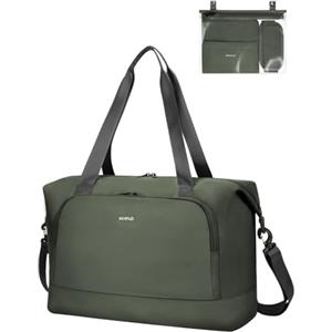 ECOHUB Borsa da Viaggio Pieghevole, Borsone da Viaggio Resistente All'acqua per Aereo, Bagaglio a Mano Leggero e Riciclato con Tasca Rimovibile per Donna e Uomo, 30L-Verde