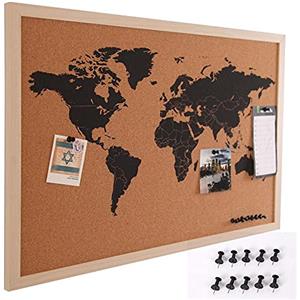 Bakaji Pannello Bacheca Mappamondo in Sughero Cartina Geografica Mappa del Mondo Telaio in Legno con Cornice Dimensione 60 x 40 cm da Parete Muro Design Moderno con 10 Puntine Idea Regalo