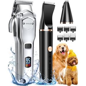 oneisall 3 in 1 Tosatrice per cani con pelo folto/denso, set professionale ad alte prestazioni per tosare i cani, tosatrice silenziosa per cani di piccola e grande taglia, gatti e animali domestici