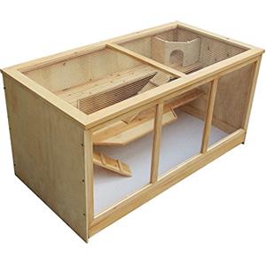 Wiltec Gabbia XXL per criceti e roditori, in legno e plexiglas, con tetto apribile