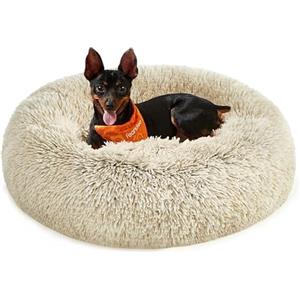Feandrea Cuccia Cane Interno, Cuccia per Cani, Lettino per Animali Domestici a Ciambella, Cuscino Sfoderabile e Lavabile, Tappeto di Peluche, Diametro 60 cm, Cachi Ombré PGW038S01