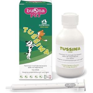 Buona Pet Tussina per Cani e Gatti Flacone 100 ml, Forma Liquida con Miele, Thymox®, Grindelia, Naringina e Ribes nero, Integratori per Cani e Gatti per il Benessere delle Vie Respiratorie