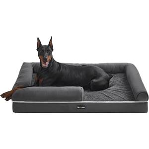 Feandrea Cuccia per Cani Ortopedica, Letto Divano per Animali, Imbottitura Morbida, Bordi Rialzati, Copertura Sfoderabile e Lavabile, 120 x 85 x 18 cm, Fondo Antiscivolo, Grigio Scuro PGW078G01