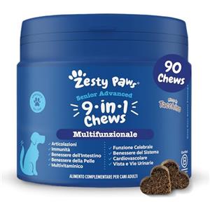 Zesty Paws Multivitaminici 9 in 1 | Integratore per cani | Vitamine per Cani con Glucosammina e Condroitina | Alimento Complementare per cani Anziani di tutte le taglie | Gusto Tacchino | 90 Pezzi