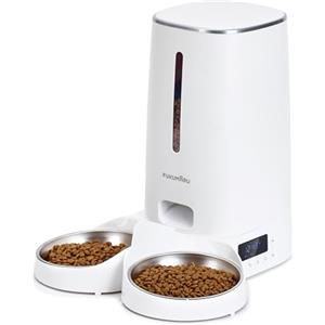 FUKUMARU Distributore Automatico Cibo Gatti, 4L Distributore Cibo Cani con 2 Ciotole in Acciaio Inox, 10 Pasti al Giorno e Controllo del Timer,Consumato per Circa 20 giorni.USB e Batterie