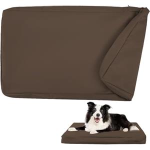 DUJUIKE Coprimaterasso di ricambio impermeabile per cani, coprimaterasso per animali domestici, coprimaterasso per cani lavabile e sfoderabile, copricuccia con cerniera(Marrone,S(76 x 51 x 10cm))