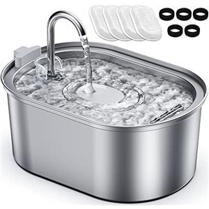 Petace Fontanella per Gatti 3,2L in Acciaio Inossidabile più 4 Filtri a Carboni Attivi e 5 Spugne, Fontane silenziose e a triplo filtro per gatti