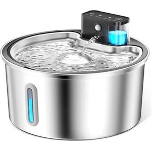 PawPoll Fontanella per Gatti senza Fili 3,2L con Batteria 4200mAh, Fontana per Gatti con Sensore di Movimento, Ultra Silenziosa 304 Acciaio Inossidabile Fontanella Gatto Ricaricabile