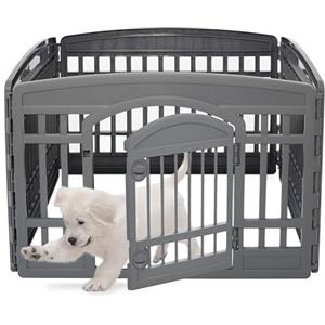 Iris Ohyama, Recinto per Cani da Interno, Plastica, Parco, Per Cucciolo, Gatti, Animali domestici, Interni, Esterni, Gabbia, Cuccia, Canile, A60cm/4 Pannelli, Eco Grigio, CI-604E