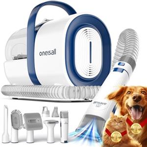 oneisall toelettatura e aspirazione a Vuoto per Animali Domestici, Tosatrice per Cani e Gatto Pelo Lungo Professionale, 7 Strumenti per la toelettatura Per la depilazione di cani e gatti (blu)