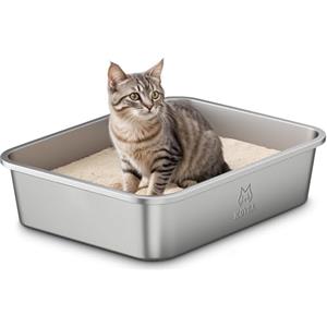ICOYEA Lettiera Acciaio Inox per Gatti, Lettiera Gatto Aperta per Gatti Grandi, Piccoli e Conigli, Toilette per Gatto Antiaderente, Facile da Pulire, Sabbiera Alta, Antiodore e Spaziosa