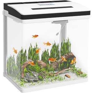 PawHut Acquario per Casa da 28L a Illuminazione LED con Fori di Ventilazione e Pompa Silenziosa, Vaschetta per Pesci in Vetro HD e ABS, 38x26x38 cm, Bianco e Trasparente