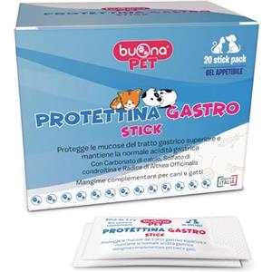 Buona Pet Protettina Gastro 20 Stick Monodose in Gel Appetibile, Mangime Complementare per Cane e Gatto, Supporto per la Funzione Gastrointestinale Superiore