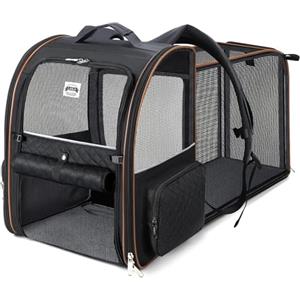 Lekespring Zaino per Cani Gatti Grande Porta Animali Espandibile Per Cani Piccoli Gatti Medi Fino a 8 KG, 4 ingressi Zaino Traspirante Porta Cuccioli Pieghevole per Viaggi, Escursioni, Nero Trapuntato