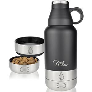 Milu Borraccia per cani da viaggio, 950 ml, con ciotola, isolata, in acciaio inox, per cani, con contenitore per cibo, ciotola, cane, escursionismo, viaggi, passeggiate