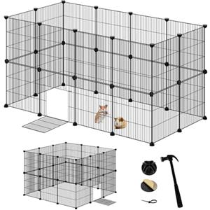 EUGAD Recinto per Conigli, Recinto per Conigli con Porta da Interno, Box per Piccoli Animali, Recinzione Modulare per Conigli,Criceti,Animali Piccoli 24 Pannelli (35x35cm/Pannello) Nero