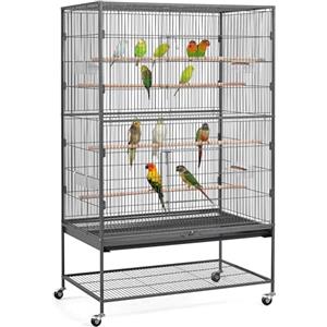 Yaheetech Gabbia Voliera per Pappagalli Uccelli Grandi Altezza 153 cm Inseparabili Calopsite con Piedistallo Ruote in Metallo da Interno e Esterno 93,5 x 56,5 x 153 cm Nera