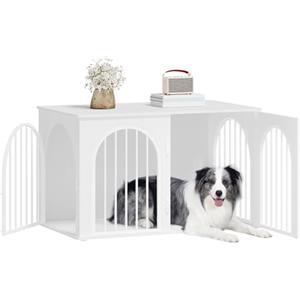 Hzuaneri 100cm Gabbia per Cani, Tavolo Supplemento, Cuccia Moderna per Cani Interno, Kennel cane Medio, Casetta per Animali, 3 porte, Porta ad arco, 100 x 60 x 63 cm, Bianco DFC84113W