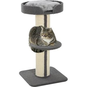 PawHut Tiragraffi ad Albero per Gatti con Cuccia, Cuscino e Morbido Rivestimento Grigio, Pali in Corda Sisal Ø16.5 cm, Altezza 91cm
