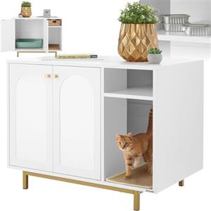 tectake® Mobile lettiera gatto chiusa, ingresso laterale, tappetino tiragraffi, mobiletto lettiera gatto, armadietto per lettiera gatti, ante magnetiche, scomparto accessori - 80 x 52 x 61 cm - Bianco