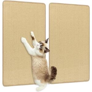 COSTWAY 2 Tiragraffi per Gatti 80 x 50 cm, Tappeto Tiragraffi per Gatti in Sisal Naturale da Pavimento o da Parete, Proteggono Tappeti, Tessuti, Divani e Poltrone